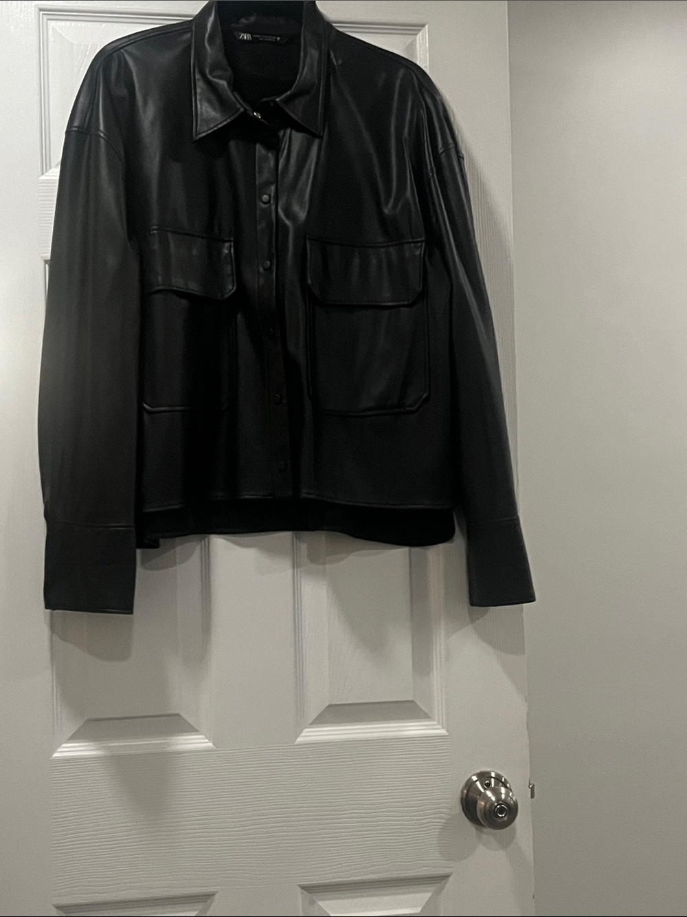 Zara Black Faux Leather Button-Up Jacket